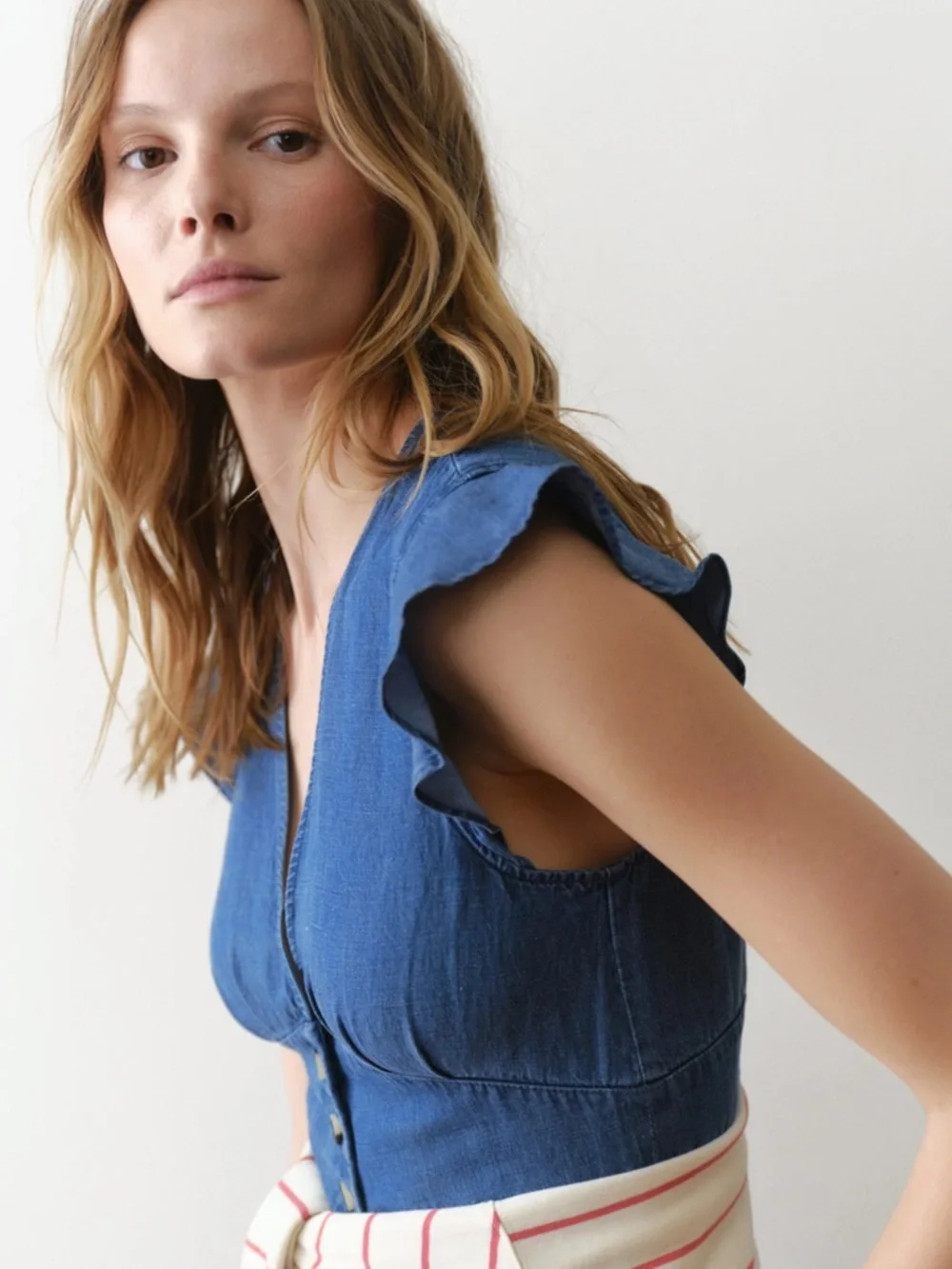 Marine Layer Camila Button Front Medium Wash Midi Dress New! - Picture 3 of 14